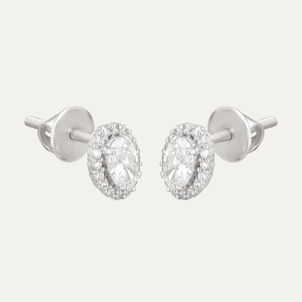 Aukera Lab Grown Diamonds-Lustrous Oval Halo - White Gold Ear Stud