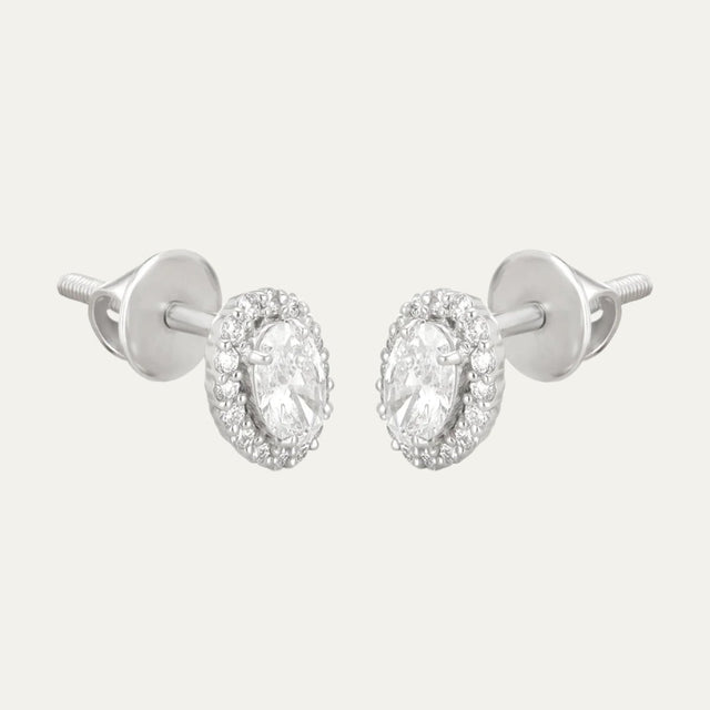 Aukera Lab Grown Diamonds-Lustrous Oval Halo - White Gold Ear Stud