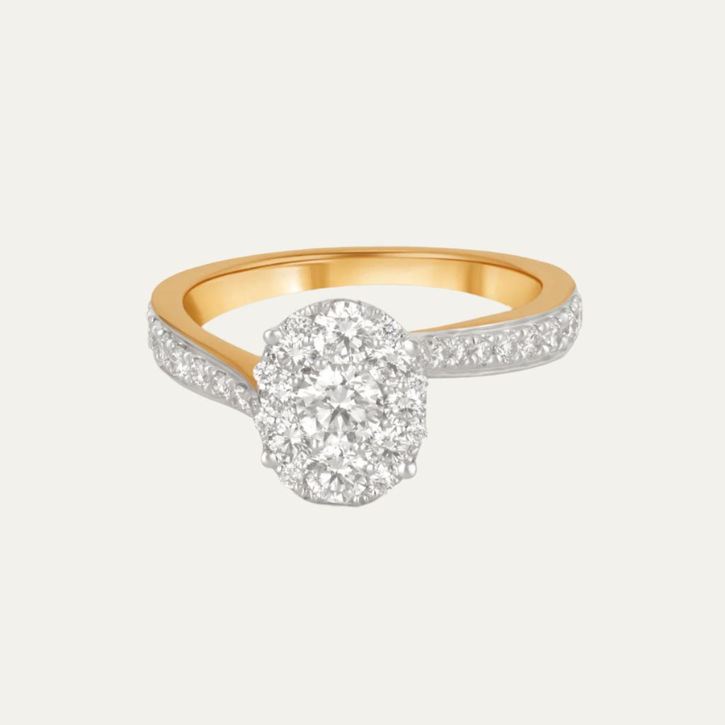 diamond jewellery sunlit asymmetry halo gold ring