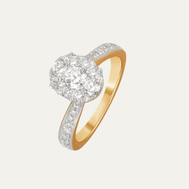 lab grown diamond sunlit asymmetry halo gold ring