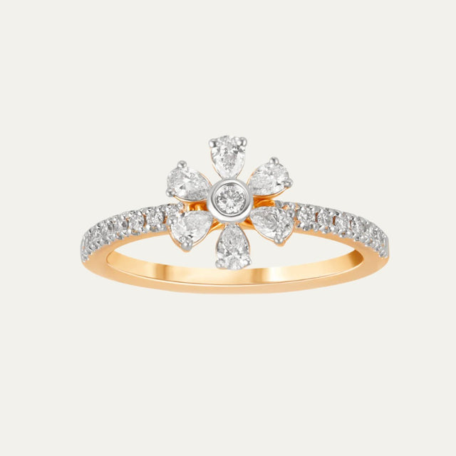 Lab Grown Yellow Gold Floral Ring Diamond