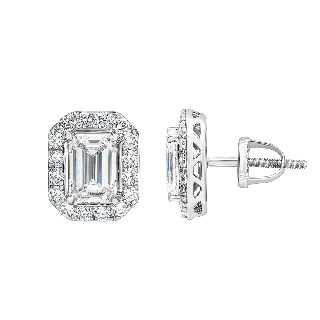 lab grown diamond aukera radiant emerald halo earrings